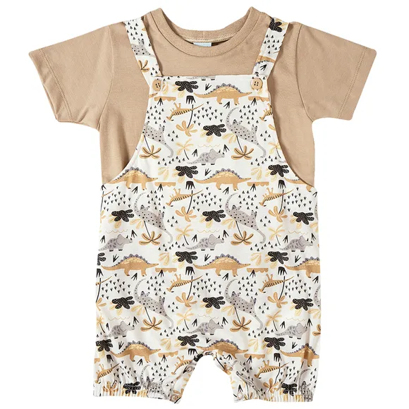 Jardineira Com Camiseta Toddler Dino Meia Malha Tip Top