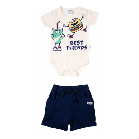 Conjunto Curto Bebê Menu Kids Meia Malha Tip Top