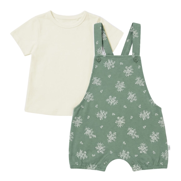 Salopete Com Blusa Manga Curta Toddler Floral Malha Peach Skin Tip Top