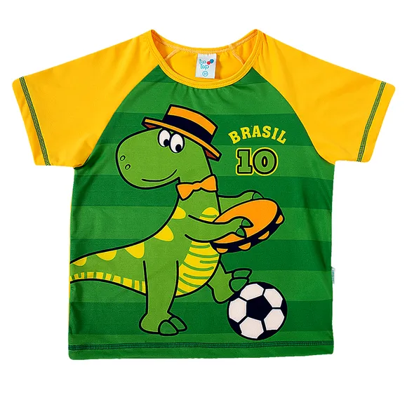 Camiseta Manga Curta Kids Dino Torcida Do Brasil Malha Lycra Tip Top