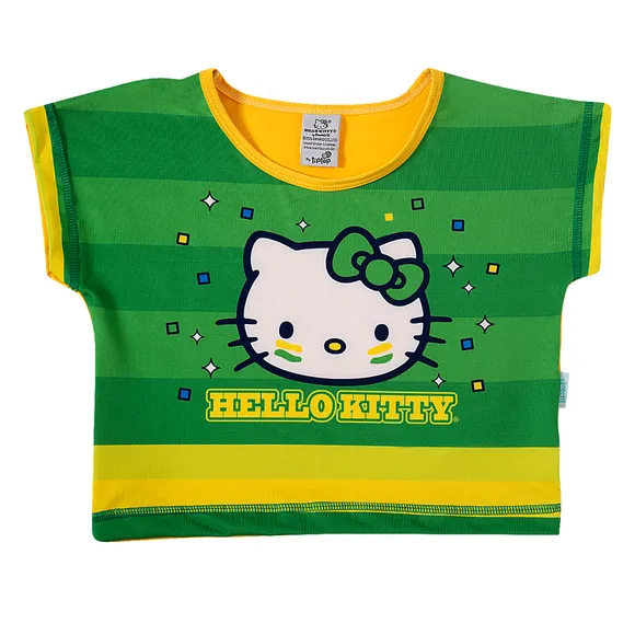 Blusa Manga Curta Toddler Hello Kitty Torcida Do Brasil Malha Lycra Tip Top