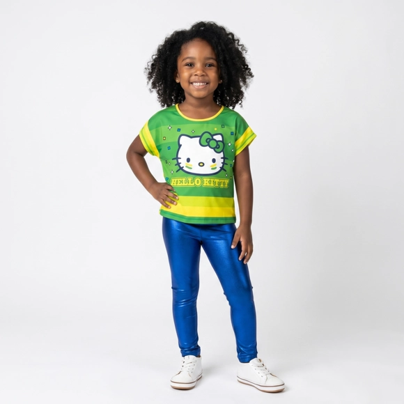Blusa Manga Curta Kids Hello Kitty Torcida Do Brasil Malha Lycra Tip Top