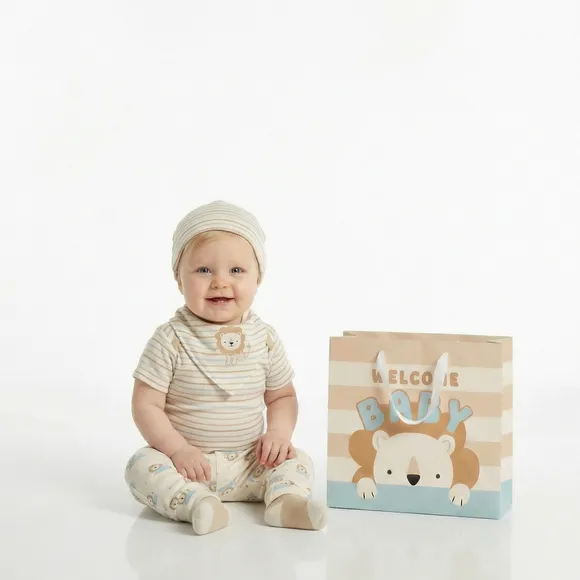 Kit Enxoval Bebê 7 Peças Suedine Com Sacola De Presente Tip Top