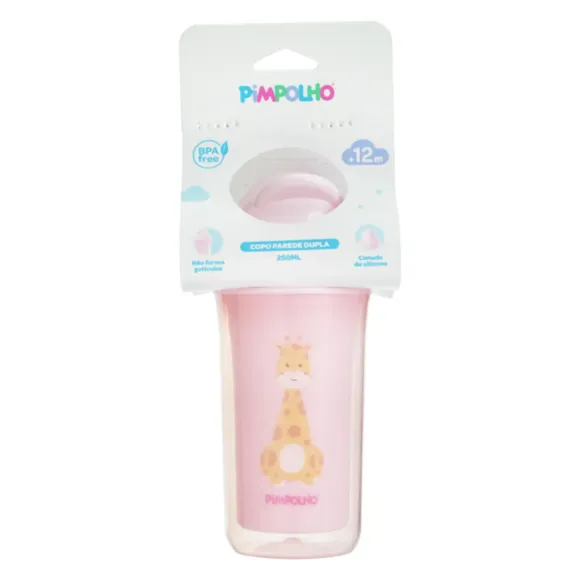 Copo Parede Dupla Girafa Rosa 250ml Pimpolho