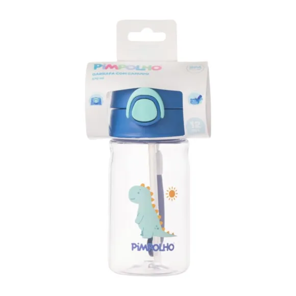 Garrafa Com Canudo Cristal Dinossauro 370ml Pimpolho