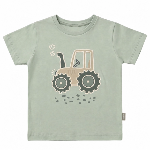 Camiseta Manga Curta Kids Trator Meia Malha Silk Brilha No Escuro Tip Top