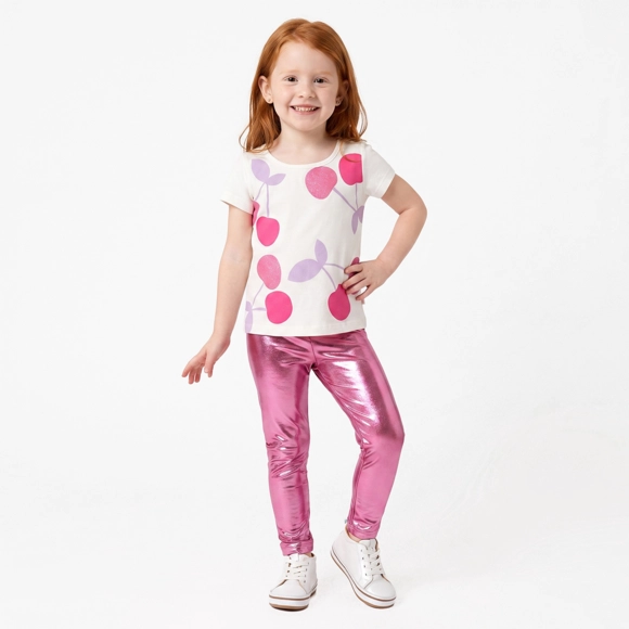 Blusa Manga Curta Kids Cereja Meia Malha Tip Top