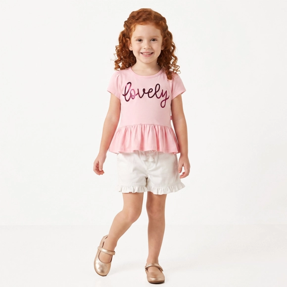 Blusa Manga Curta Rosa Kids Meia Malha Tip Top