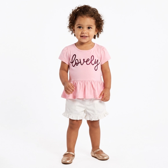 Blusa Manga Curta Rosa Toddler Meia Malha Tip Top