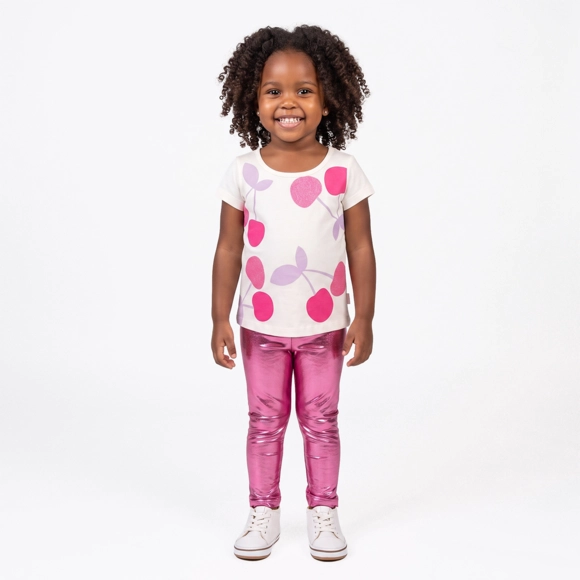 Calça Legging Toddler Rosa Malha Lamê Tip Top