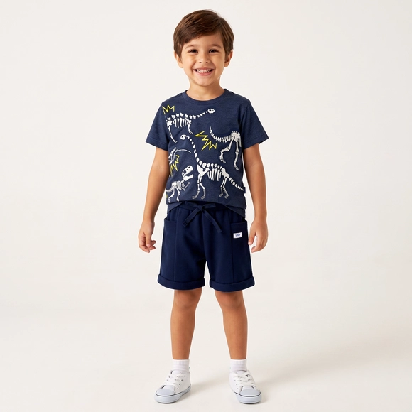 Camiseta Manga Curta Kids Dino Meia Malha Brilha No Escuro Tip Top
