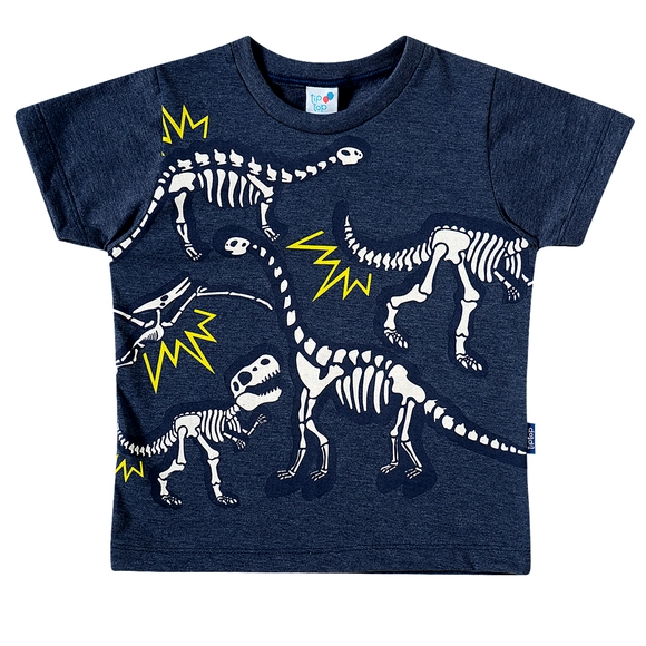 Camiseta Manga Curta Toddler Dino Meia Malha Brilha No Escuro Tip Top