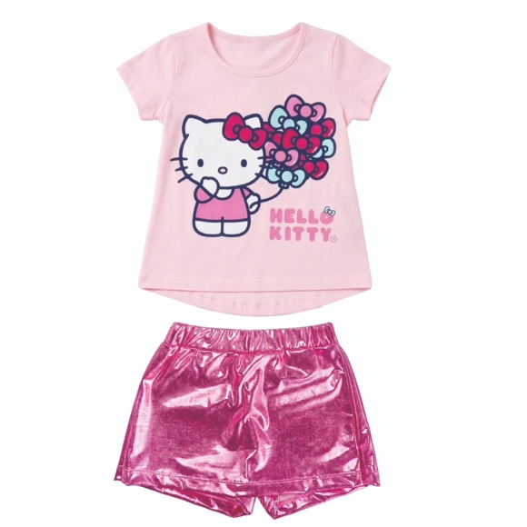 Conjunto Curto Rosa Kids Hello Kitty Meia Malha Tip Top