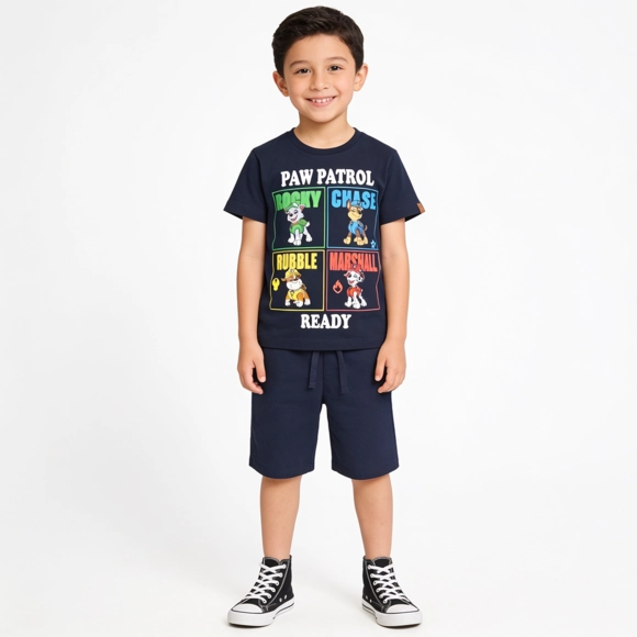 Camiseta Manga Curta Marinho Kids Patrulha Canina Meia Malha Tip Top