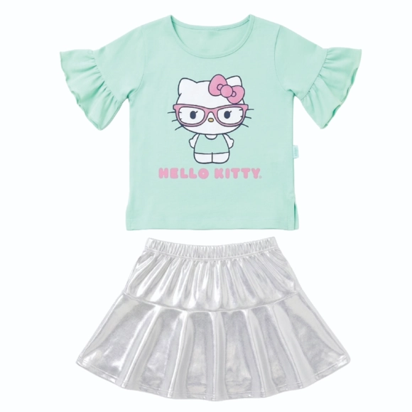 Conjunto Curto Kids Hello Kitty Jersey Slink Foil Prata Tip Top