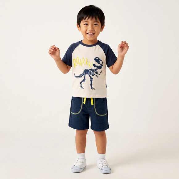 Conjunto Curto Azul Kids Dino Meia Malha Tip Top