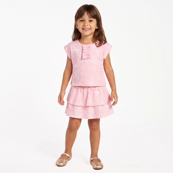 Conjunto Curto Kids Floral Paris Meia Malha Tip Top