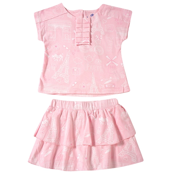 Conjunto Curto Kids Floral Paris Meia Malha Tip Top