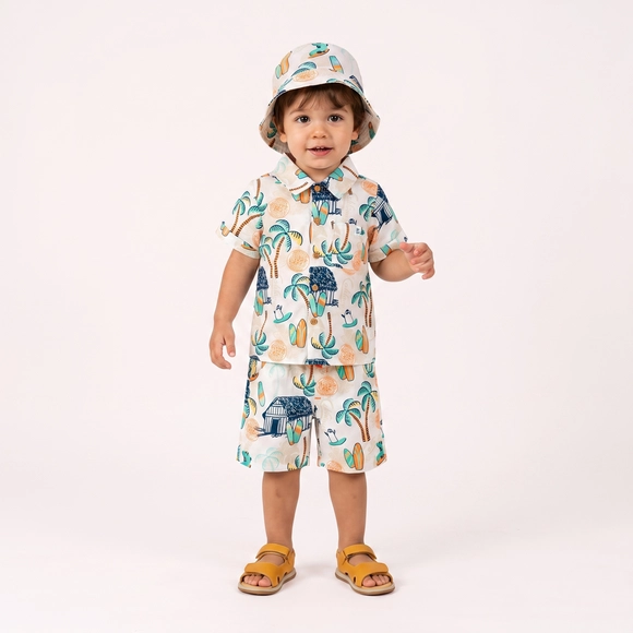 Conjunto 3 Peças Toddler Califórnia Tricoline Estampado Tip Top