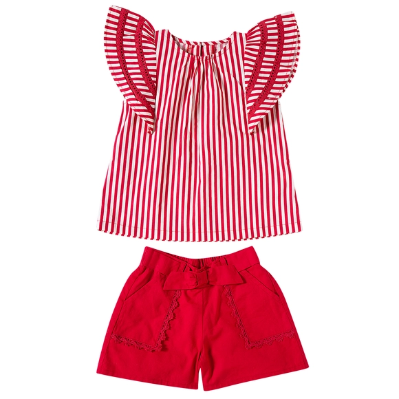 Conjunto Curto Kids Vermelho Festivo Tricoline Tip Top