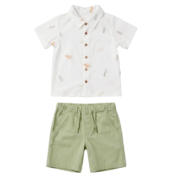 Conjunto Curto Festivo Toddler Iguana Viscose E Sarja Tip Top