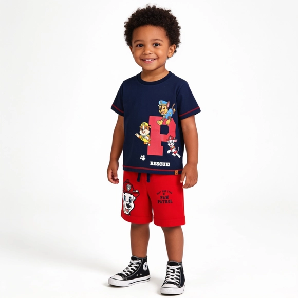 Conjunto Curto Marinho E Vermelho Toddler Patrulha Canina Meia Malha Tip Top