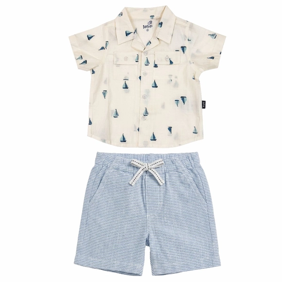 Conjunto Curto Toddler Navy Festivo Linho Estampado Tip Top