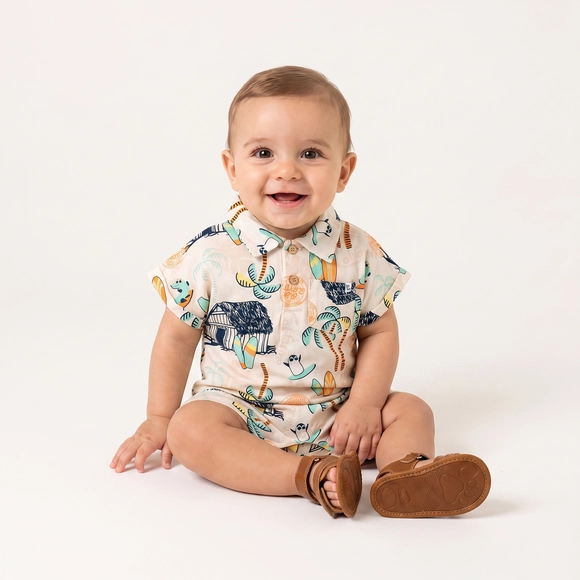 Macaquinho Bebê Califórnia Viscolycra Estampada Toque Especial Tip Top