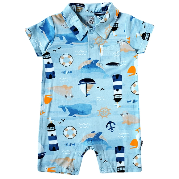 Macaquinho Bebê Navy Viscolycra Estampada Toque Especial Tip Top