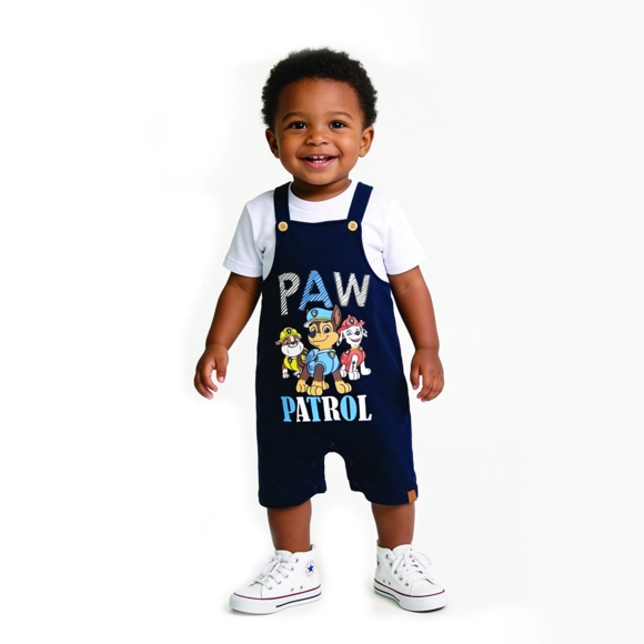 Jardineira Com Camiseta Toddler Patrulha Canina Meia Malha Tip Top