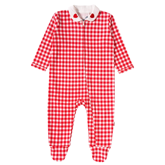 Macacão Bebê Vermelho Quadriculado Suedine Tip Top