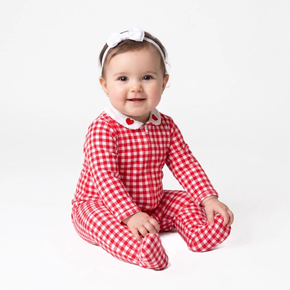 Macacão Bebê Vermelho Quadriculado Suedine Tip Top