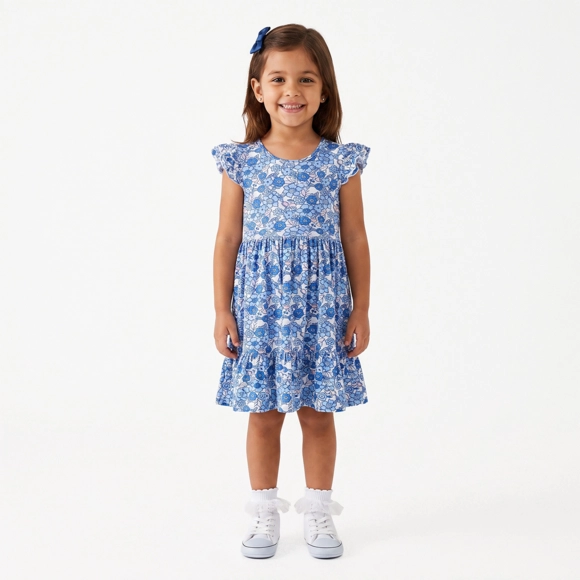 Vestido Manga Curta Kids Floral Paris Viscolycra Estampada Toque Especial Tip Top
