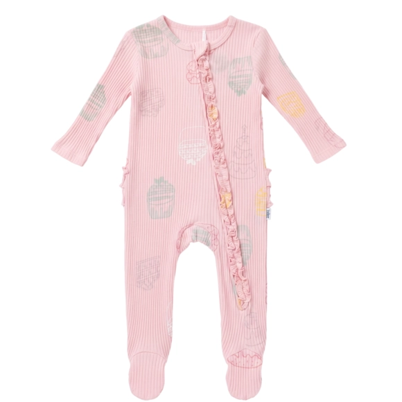 Macacão Bebê Com Babados Rib Estampado Tip Top