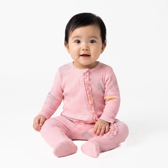 Macacão Bebê Com Babados Rib Estampado Tip Top