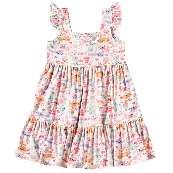 Vestido Manga Curta Kids Gatinha Viscolycra Toque Especial Tip Top