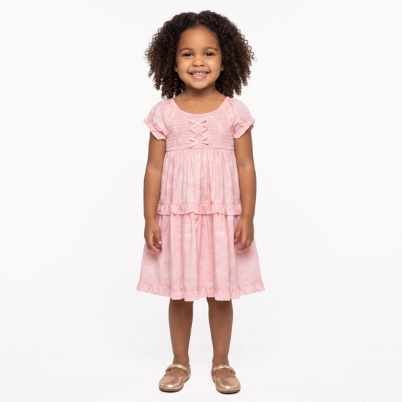 Vestido Manga Curta Toddler Floral Paris Tricoline Estampado Tip Top