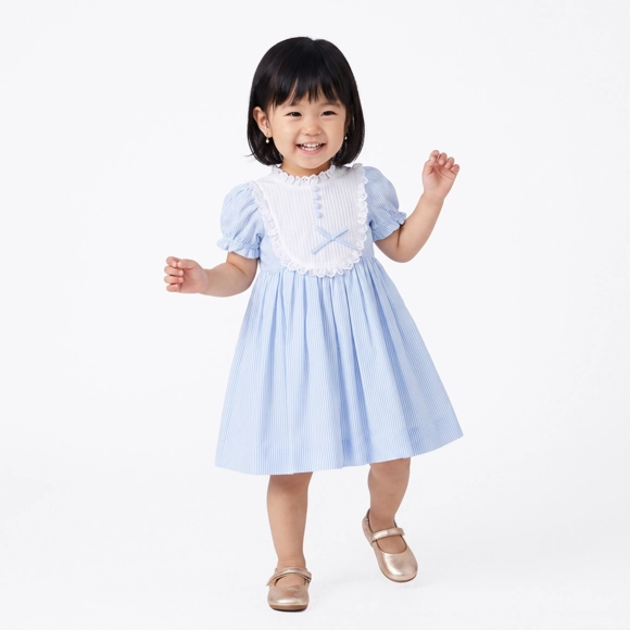 Vestido Manga Curta Toddler Azul Festivo Tricoline Tip Top