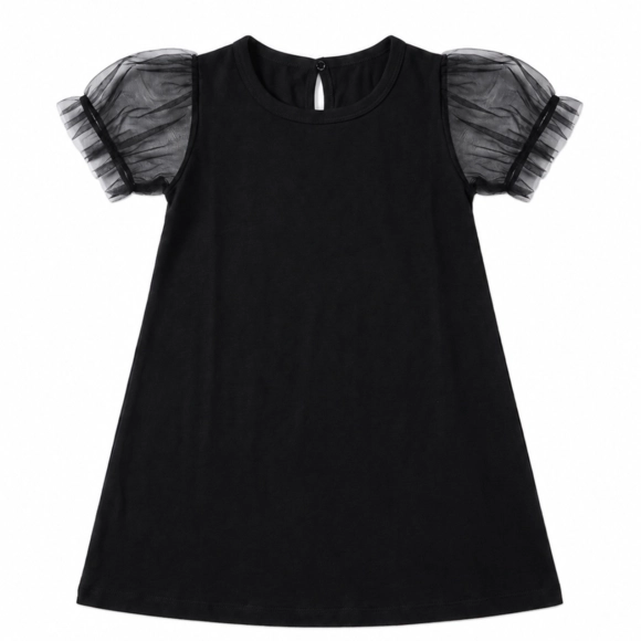Vestido Manga Curta Preto Básico Kids Suedine Tip Top