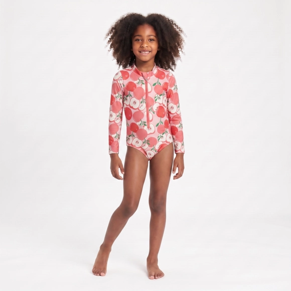 Body Praia Manga Longa Juvenil Maçã Vintage Elastano Proteção Uv 50+ Tip Top
