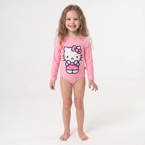 Body Manga Longa Praia Kids Hello Kitty Lycra Proteção Uv 50+ Tip Top