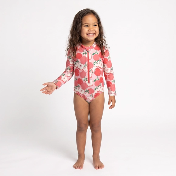 Body Praia Manga Longa Toddler Maçã Vintage Elastano Proteção Uv 50+ Tip Top