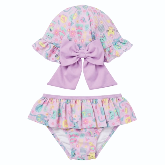 Bundinha E Chapéu Praia Toddler Unicat Lycra Trabalhada Proteção Uv 50+ Tip Top