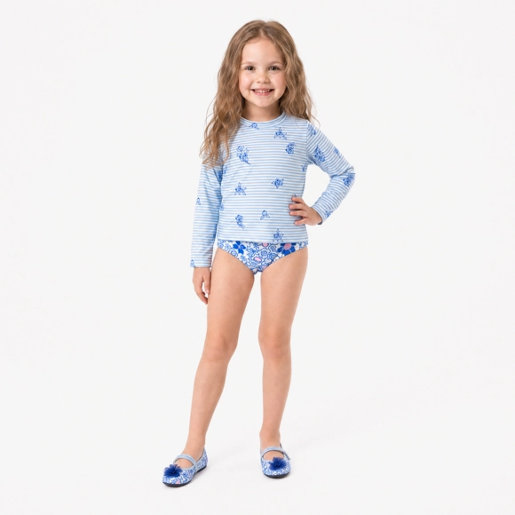 Conjunto Praia Juvenil Floral Mirtilo Elastano Proteção Uv 50+ Tip Top