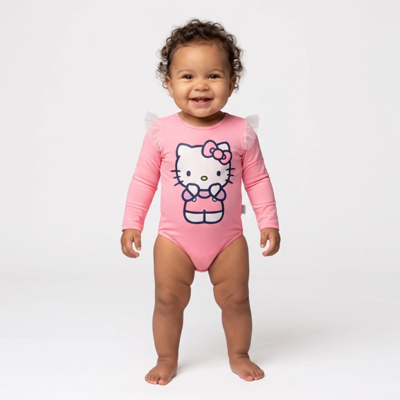 Body Manga Longa Praia Toddler Hello Kitty Lycra Proteção Uv 50+ Tip Top