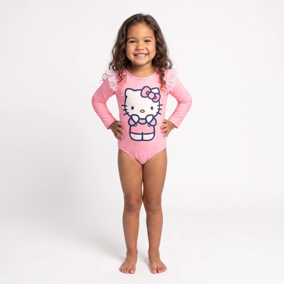 Body Manga Longa Praia Toddler Hello Kitty Lycra Proteção Uv 50+ Tip Top