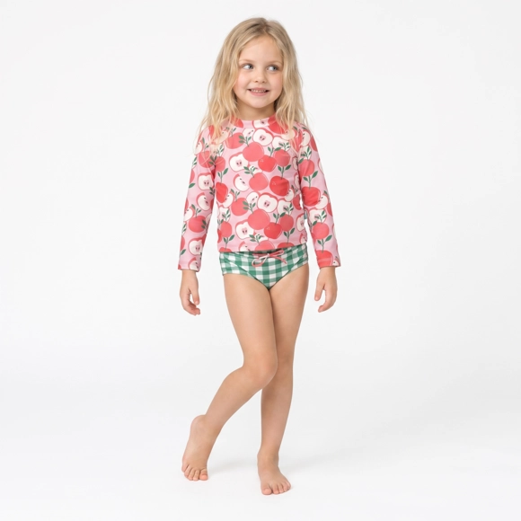 Conjunto Praia Toddler Maçã Vintage Elastano Proteção Uv 50+ Tip Top