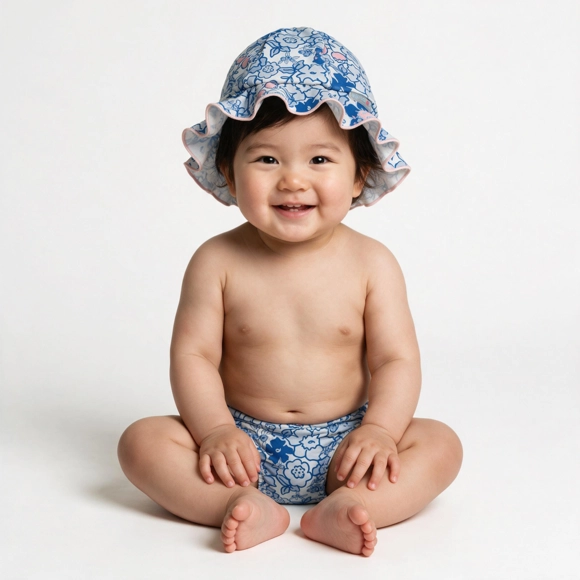 Bundinha Com Chapéu Toddler Floral Mirtilo Elastano Uv 50+ Tip Top
