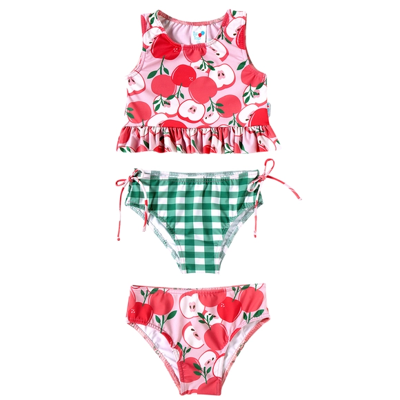 Kit Praia 3 Peças Toddler Maçã Vintage Elastano Proteção Uv 50+ Tip Top