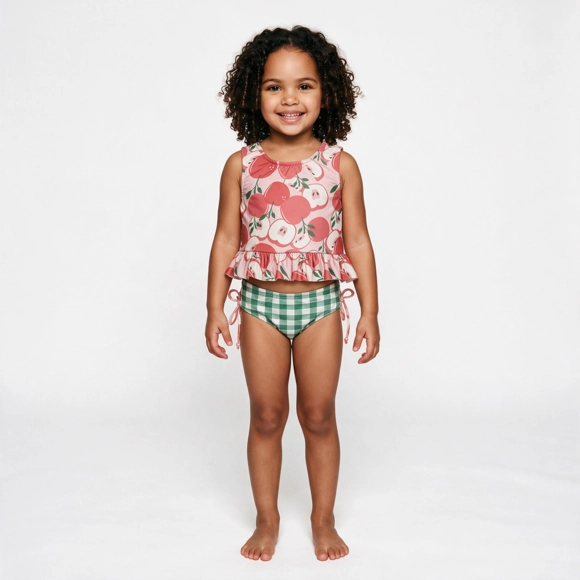 Kit Praia 3 Peças Toddler Maçã Vintage Elastano Proteção Uv 50+ Tip Top